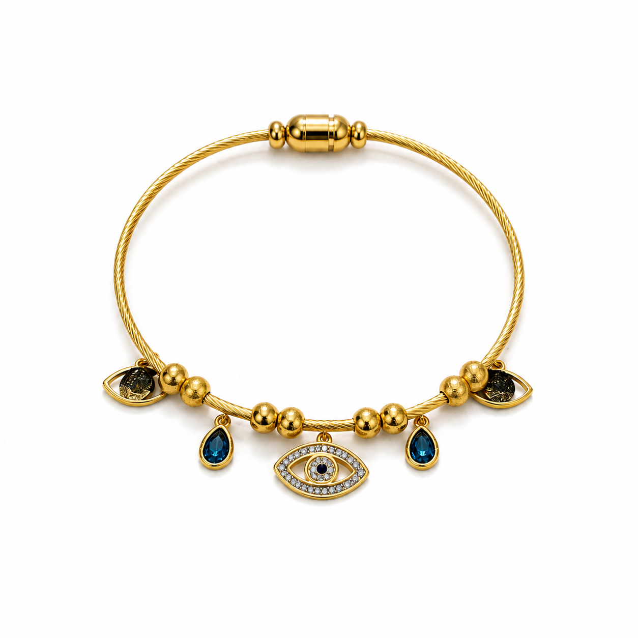 Rose gold evil eye bracelet with charms 