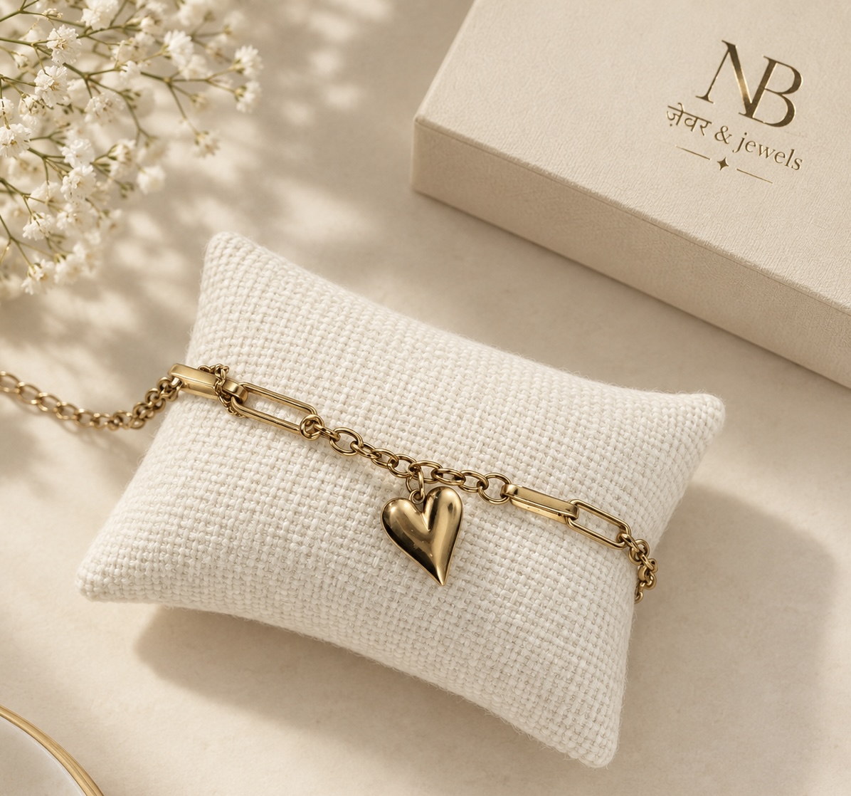 Heart chain bracelet 18k gold 