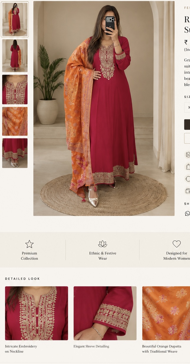 ZETHRA Rani pink Anarkali with radiant orange dupatta 