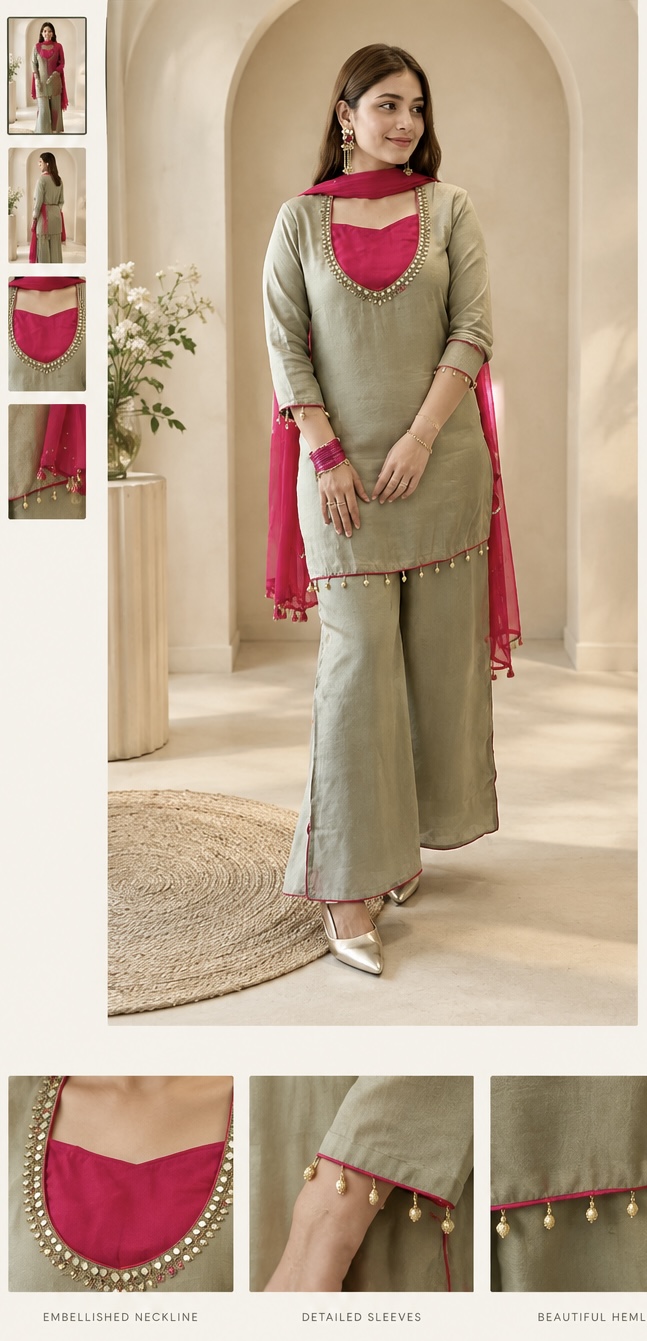 ZETHRA Mirror and tassel work suit with plazzo and spaghetti 