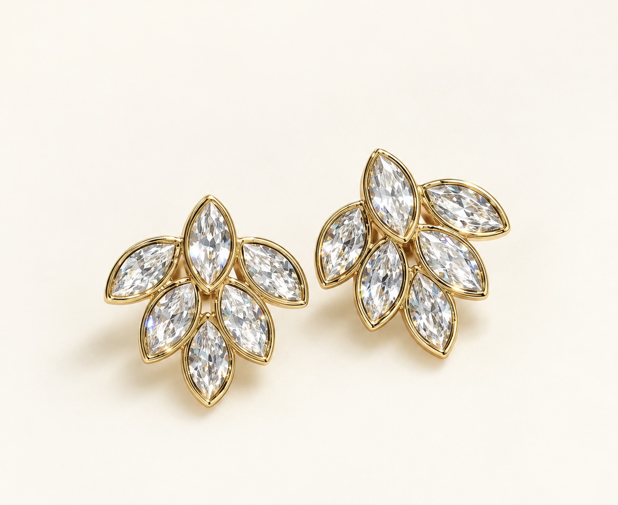 Floral Crystal 18k gold plated stud earrings 
