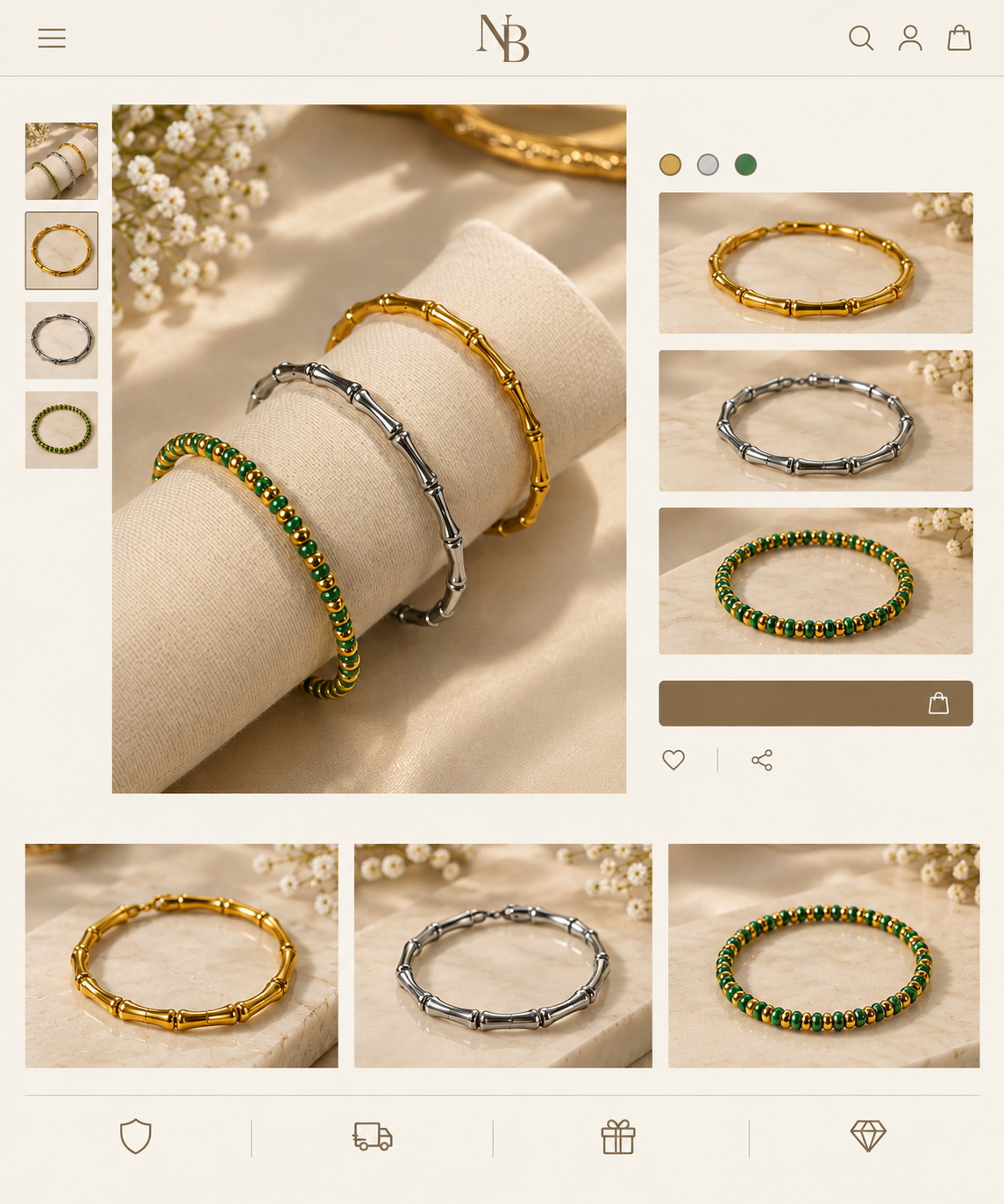 Bamboo bracelet silver and gold plated 