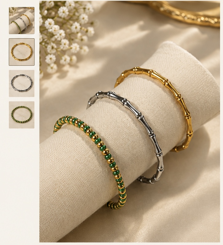 Bamboo bracelet silver and gold plated 