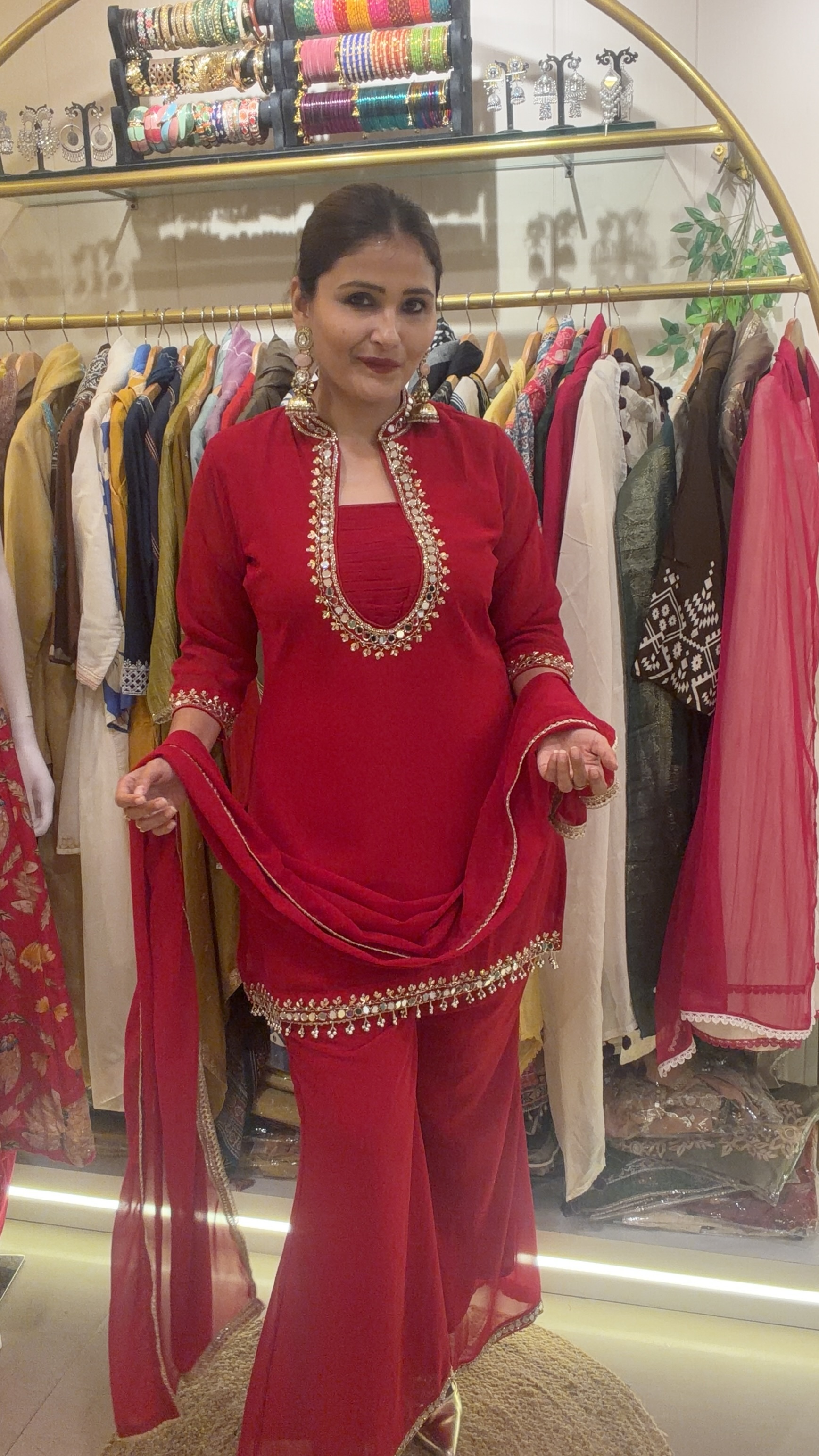 ZETHRA RED SUIT with sharara pants 