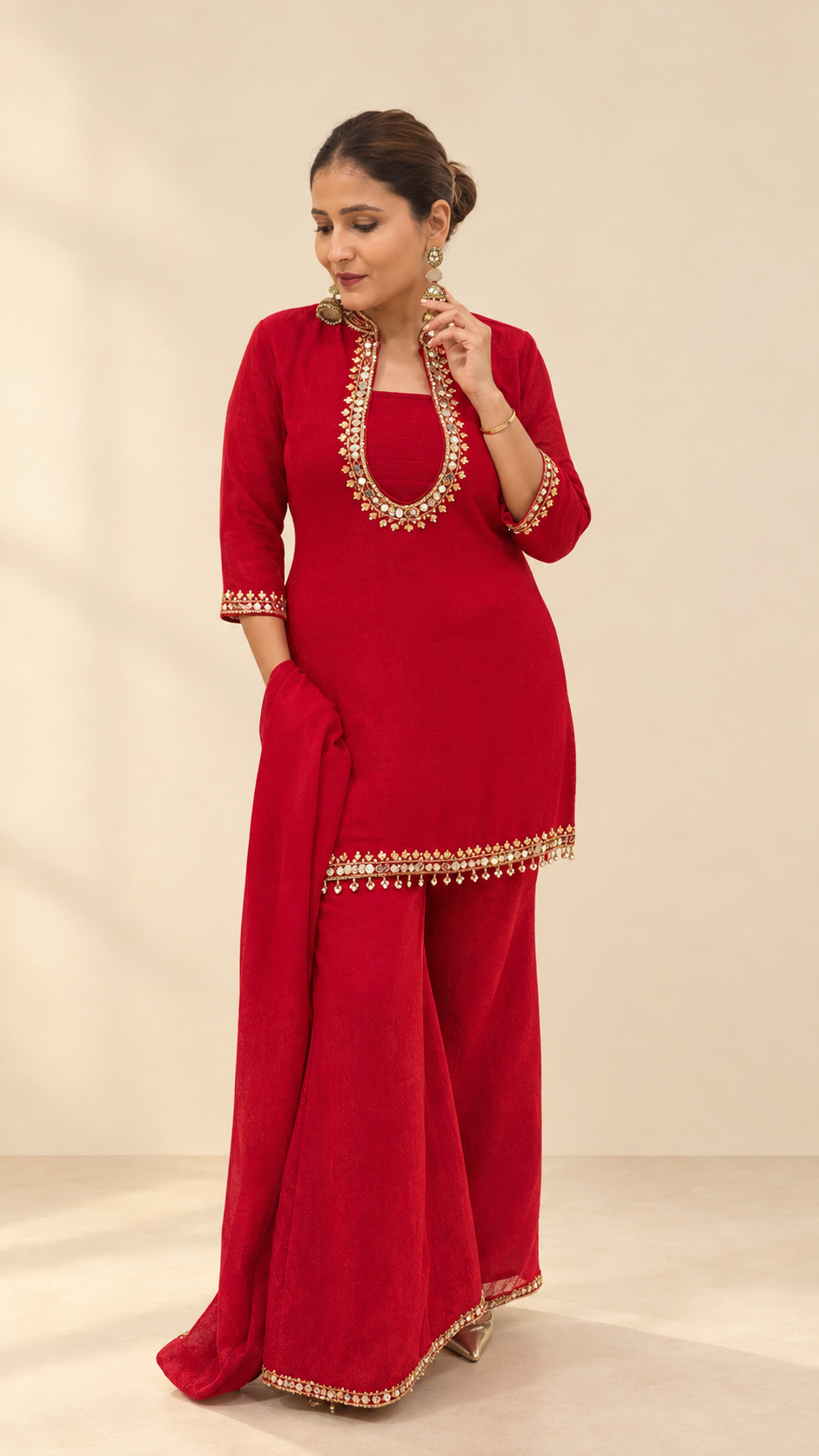 ZETHRA RED SUIT with sharara pants 
